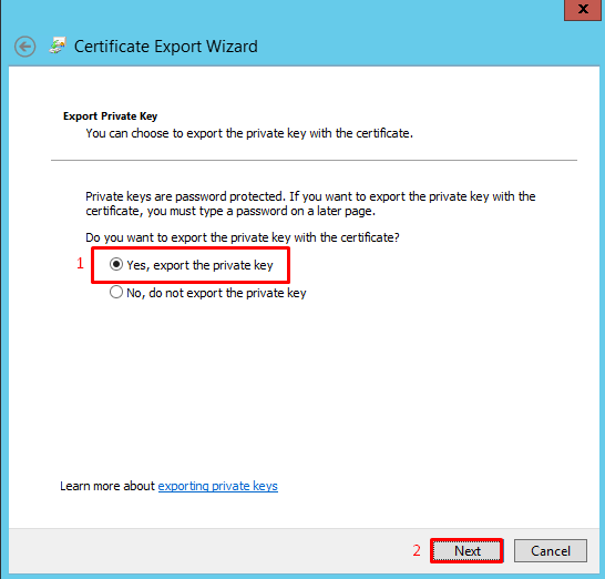 SSL sertifikato eksportavimas PFX formatu iš Windows MMC